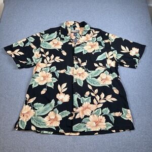 Havana Jack's Cafe Hawaiian Shirt XXL Rayon Black Floral Aloha Y2K Vintage